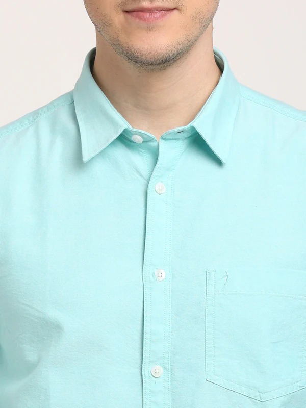 Indian Terrain Men's Regular Fit Full Sleeve Solid Green Shirt